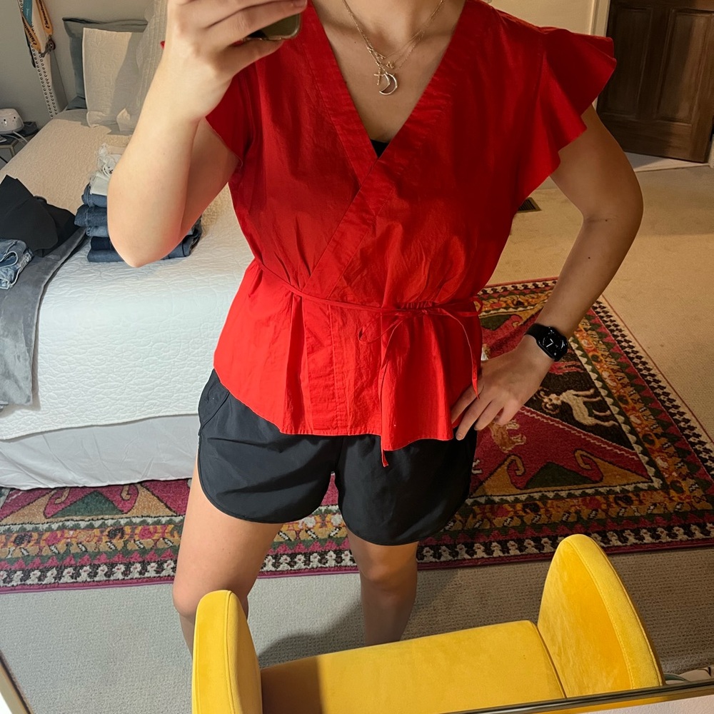 J. Crew Red Wrap Top